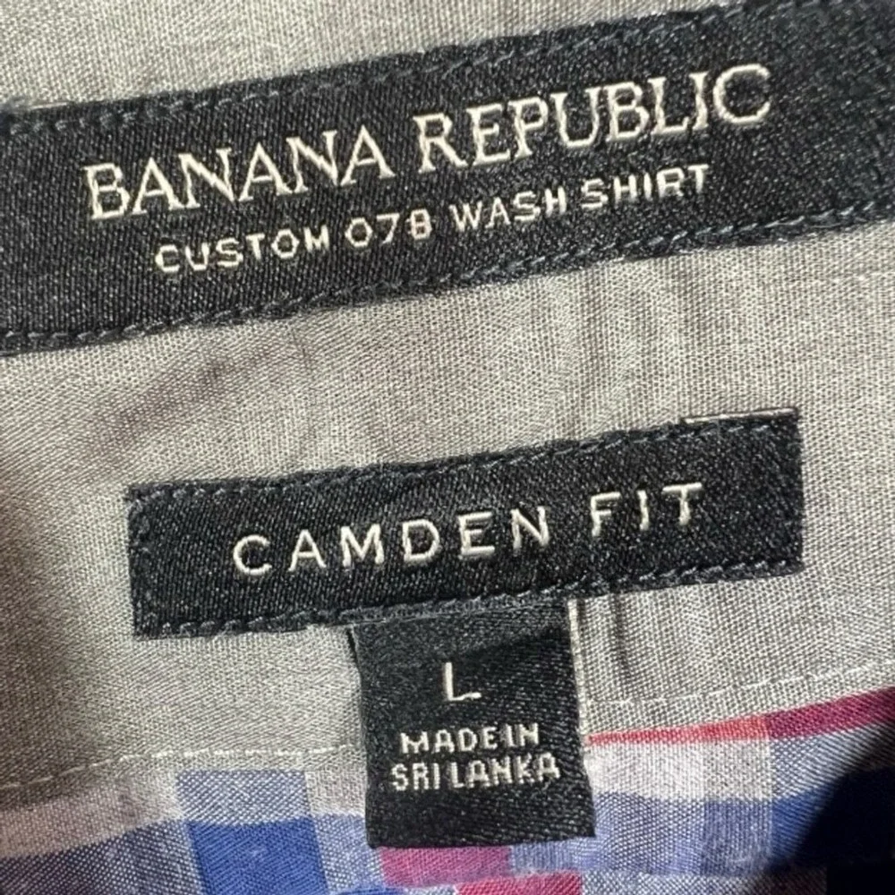 Banana Republic Men's Custom 078 Wash Shirt Camden Fit Red Blue Plaid Size Large